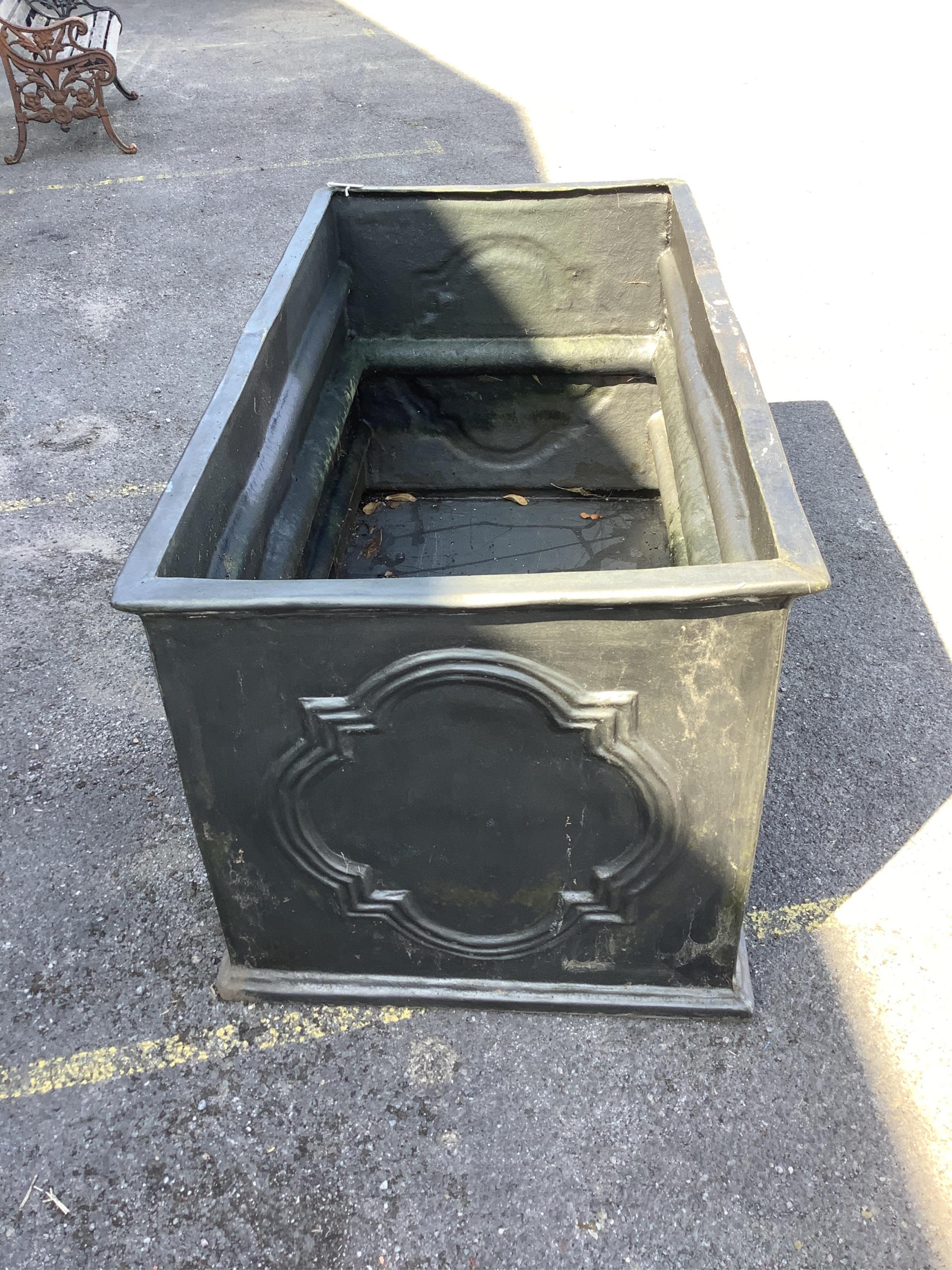 A George II style rectangular faux lead water cistern, width 149cm, depth 77cm, height 74cm. Condition - good